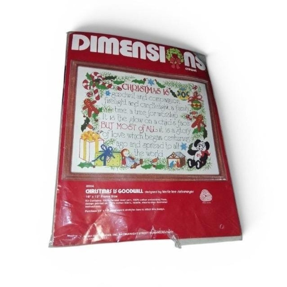 Vintage 1981 Dimensions "Christmas Is Goodwill" Crewel Embroidery Kit 8004